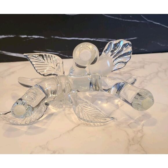 Blown Glass Frosted Bird on Clear Perch w Flowers & Leaves Artist Signed EUC - Picture 6 of 10